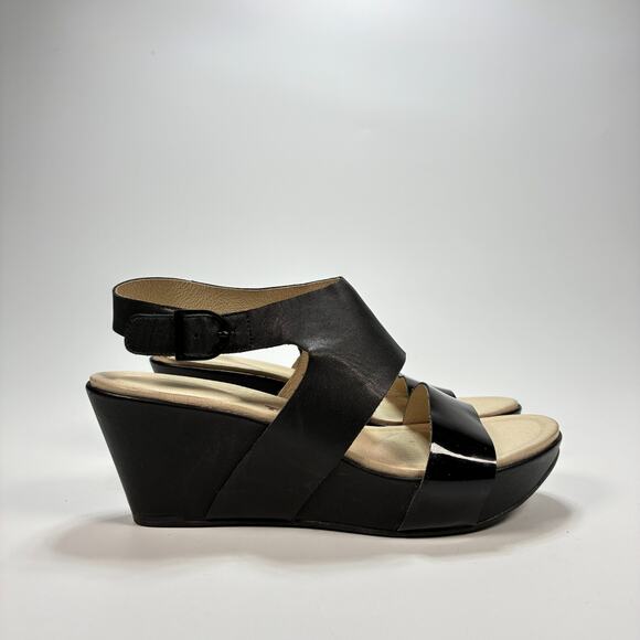 Tsubo Black Wedge Sandals Ankle Strap Platform Heels 1007355-BLK Women's Size 5 - Picture 1 of 10